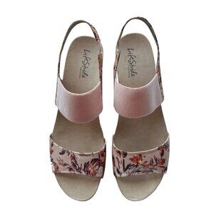 Life Stride Sandals Blush Multi Fabric  Sz 10 Cork Wedge Heel
